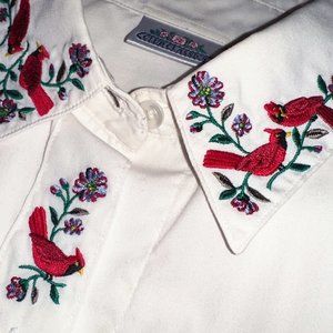 Embroidered Cardinal Button Up Blouse